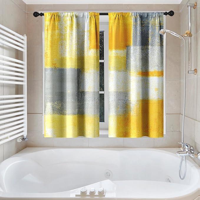 Culudea Grey Yellow Painting Shower Curtain Set, Gray Contemporary Abstract Bathroom Window Waterproof Shower Curtain Set for Bathroom Decor - ModernBath