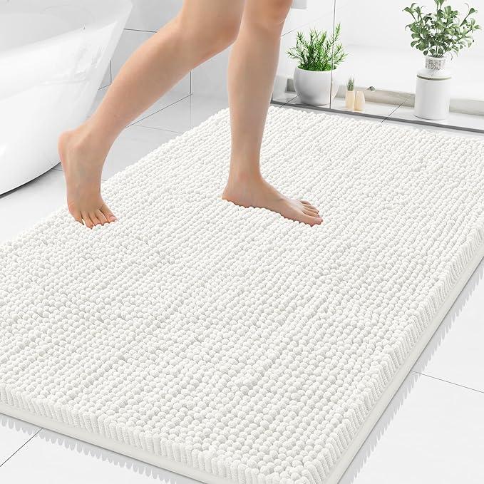 Smiry Luxury Chenille Bathroom Rugs 50x30, Extra Soft and Absorbent Shaggy Bath Mat, Machine Washable, Non-Slip Plush Carpet Runner for Tub, Shower, and Floor, Home Decor Accessories, Ivory - ModernBath