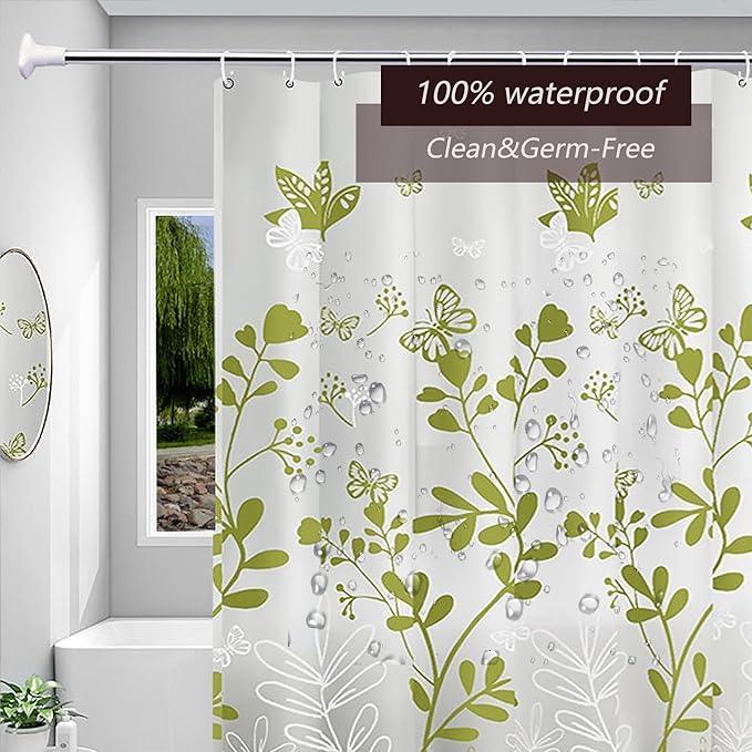 TIKABC Shower Curtain Liner, 4G PEVA Green Butterfly Shower Liner, Plastic Waterproof Shower Curtains, 72x72 inch with Grommet Holes 3 Magnetic Weights - ModernBath