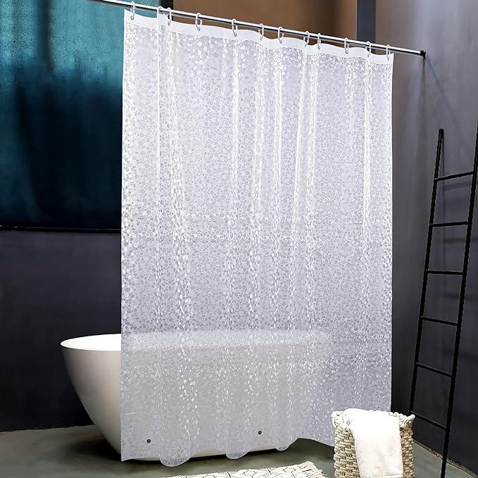 NTBAY EVA Semi-Transparent Clear Shower Curtain with Pebbles, Water-Repellent Liner with 3 Magnets for Bathroom, 72x72 Inches - ModernBath