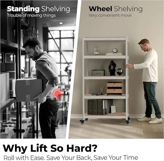 HOMEDANT House 48.1" 5-Tier Metal Rolling Cart Shelf Rack Casters Heavy Duty Laminated Wheel Shelving Unit Adjustable Utility Storage Shelves Shelf Kitchen Garage White 1Pack - ModernBath