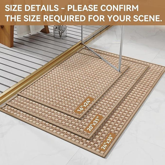 YDKGL Non Slip Bath Mat Bathroom Rugs, Soft Braided Ultra Thin Bath Mats, Super Absorbent Quick Dry Bath Rug Shower Mat, Rubber Backing, Fit Under Door Bathroom Floor, Machine Washable, Brown 16"x24" - ModernBath