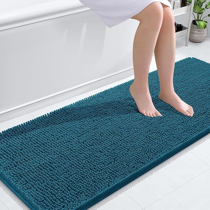 OLANLY Bathroom Rugs 59x24, Extra Soft Absorbent Chenille Bath Rugs, Rubber Backing Quick Dry, Machine Washable Bath Mats for Bathroom Floor, Tub and Shower, Home Decor Accessories, Peacock Blue - ModernBath