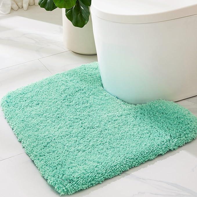 ILANGO Spa Blue Toilet Rugs U Shaped 22" × 24" Non Slip & Super Absorbent Extra Thick Soft, Washable Bath Mats for Bathroom Floor, Microfiber Plush Shaggy Contour Bath Rugs for Toilet,Dry Quick - ModernBath