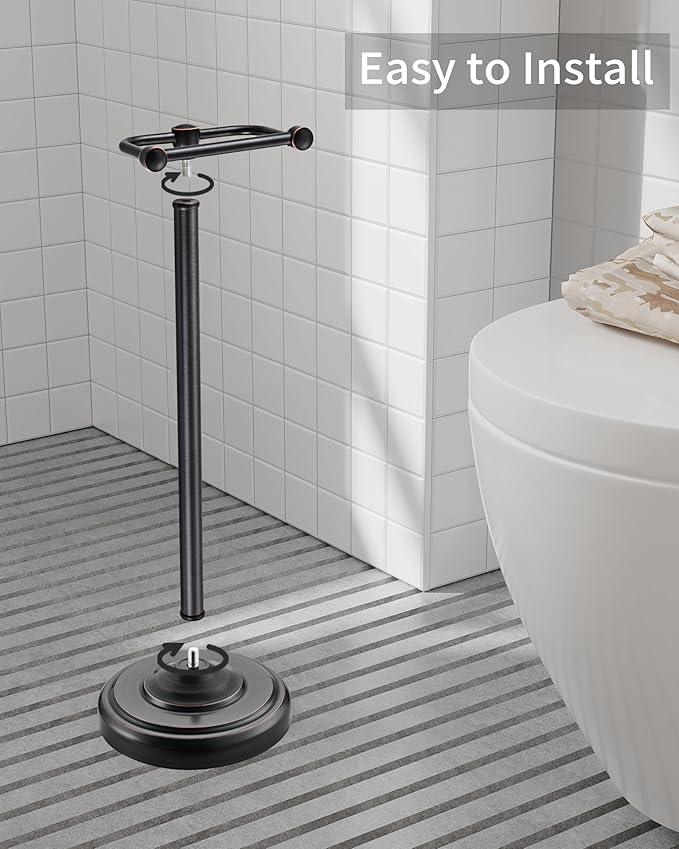 Toilet Paper Holder Stand, Oil Rubbed Bronze Toilet Paper Holder Free Standing, Post Pivoting Design & Stable Weighted Base SUS304 Stainless Steel for Bathroom（Mega Roll） - ModernBath