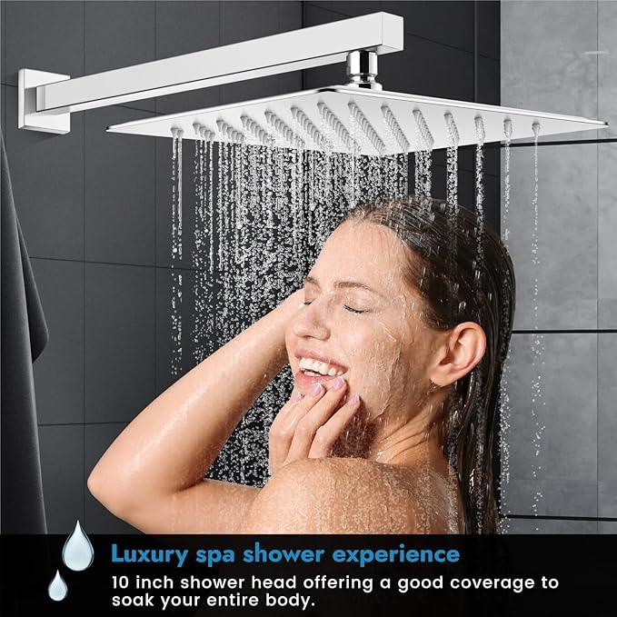Cinwiny Shower Faucet Set,Shower Head and Handle Set with Valve,Single Handle,Wall Mount 10 Inch Showerhead for Modern Bathroom,Polished Chrome - ModernBath