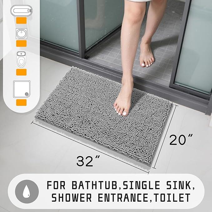 Yimobra Washable Bathroom Rugs, Super Soft & Absorbent Chenille Bath Mat for Floor & Carpet, Quick Dry Non Slip Bath Mat for Tub Shower, 32"x20",Gray - ModernBath