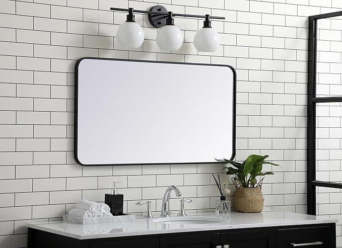 ARS Concepts Aura, Soft Corner Metal Rectangular Mirror 22X40 Inch in, Modern, Black - ModernBath