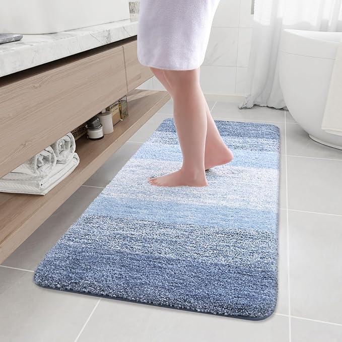 Arotive Microfiber Bathroom Rugs, Shaggy Soft and Absorbent Bath Rug, Non-Slip, Thick Plush Machine Washable Dry Bath Mats for Bathroom, Tub and Shower, 47x24, Light Blue, Rectangular - ModernBath