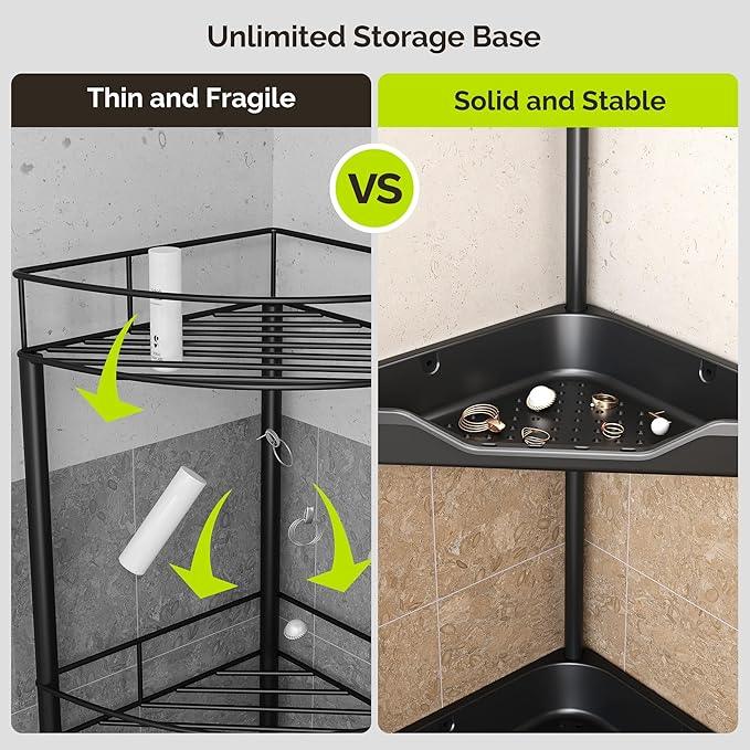Orimade Rustproof 4 Tier Floor Standing Corner Shower Caddy Organizer, Plastic Metal Splicing Floor Corner Shelf Rack Storage Stands for Bathroom,10.8 x 10.8 x 44.6 inches, Black - ModernBath