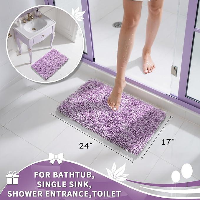 Yimobra Chenille Bathroom Rugs Non Slip, Extra Thick Soft Absorbent Bath Rug, Machine Washable Quick Dry Bath Mat for Bathroom Floor, Tub and Shower, Home Decor Accessories, 24x17, Lilac - ModernBath
