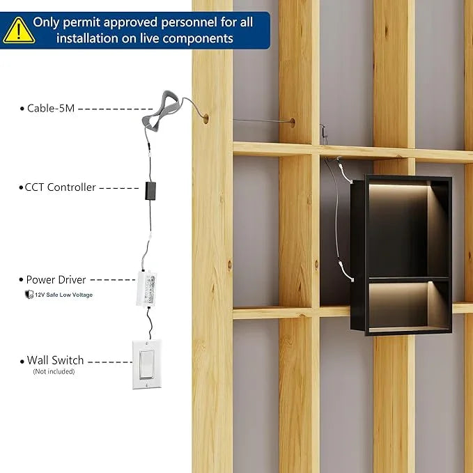 Stainless Steel Shower Niche 12" X 18", No Tile Needed Wall Niche with 3 Selectable Color Temperatures Led Light, Recessed Shower Shelf for Bathroom Storage Over Mount Installation, Matte Black - ModernBath