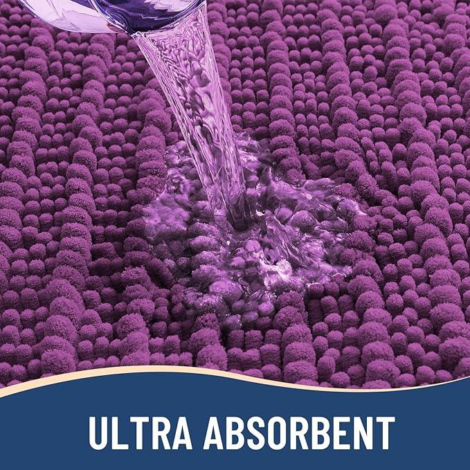 Arotive Luxury Chenille Bathroom Rug Mat, Extra Soft Thick Absorbent Shaggy Bath Rugs, Non-Slip Machine Wash Dry, Plush Bath Mats for Bathroom, Shower and Tub, 24x16, Purple - ModernBath