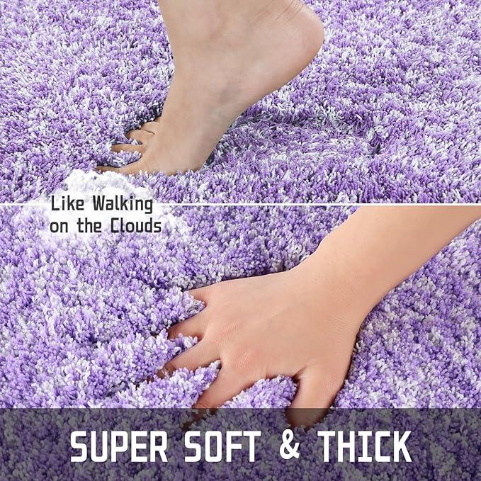 Yimobra Bathroom Rugs Non Slip Washable 36x24, Ultra Soft and Water Absorbent Bath Mats, Plush Fluffy Shower Mat Outside, Luxury Microfiber Thick Matts for Bathroom Floor/Tub, Purple and White - ModernBath