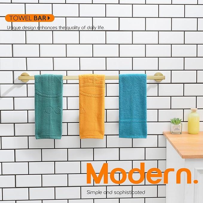 32 Inch Bathroom Towel Bar Bath Towel Rack Kitchen Towel Holder Long Towel Rails Wall Mounted SUS304 Stainless Steel Brushed Gold AN4001GD-L32 - ModernBath