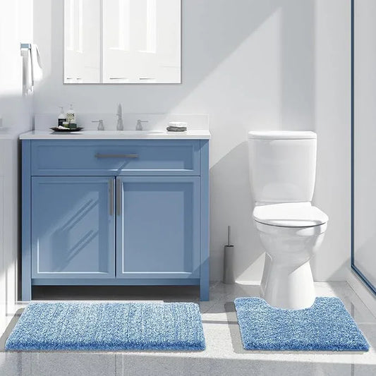 Yimobra Bath Rugs for Bathroom 32x20, Ultra Soft and Water Absorbent Bath Mats, Non Slip Plush Shower Mat Outside, Microfiber Thick Matts for Bathroom Floor/Tub, Machine Washable, Blue and White - ModernBath