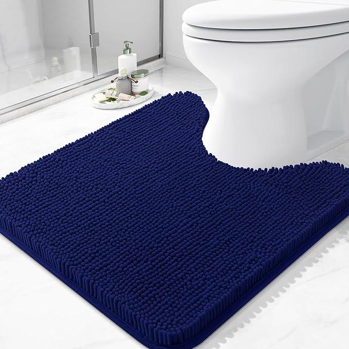 Arotive Bathroom Toilet Rugs U Shaped 24x24, Extra Soft Absorbent Shaggy Chenille Contour Bath Rugs for Toilet, Machine Washable Non-Slip Contoured Bath Mats, Navy - ModernBath