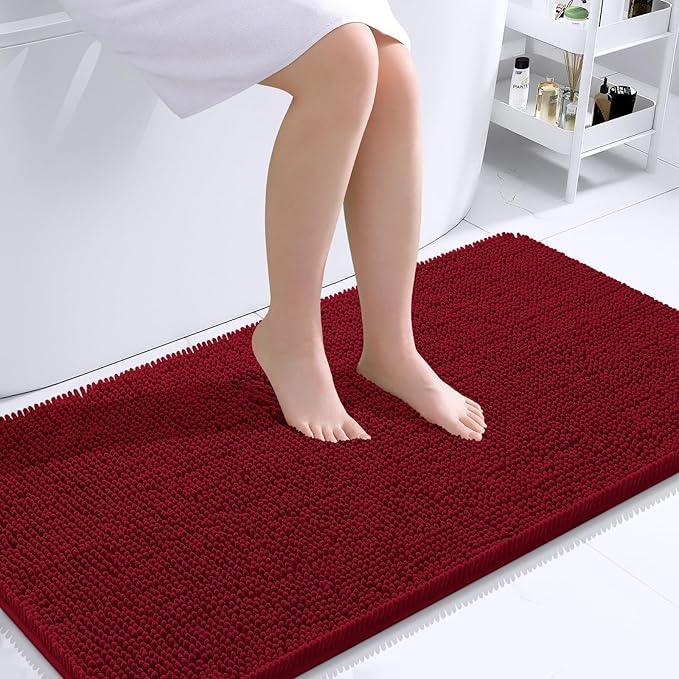 OLANLY Bathroom Rugs 44x24, Extra Soft Absorbent Chenille Bath Rugs, Rubber Backing Quick Dry, Machine Washable Bath Mats for Bathroom Floor, Tub and Shower, Home Decor Accessories, Red - ModernBath