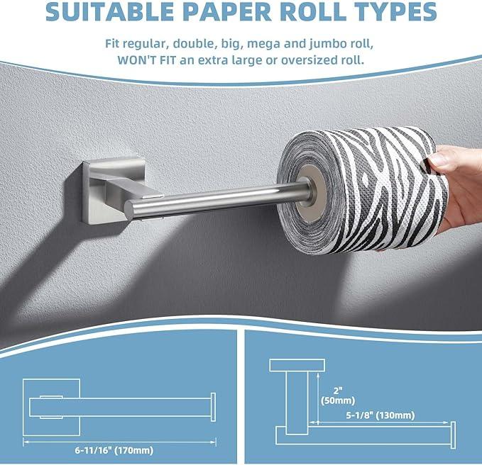 Suyar Bathroom Hardware Set Brushed Nickel, 304 Stainless Steel Bathroom Accessories 4 Pieces, Include Robe Hook, Toilet Paper Holder, Hand Towel Holder, Towel Bar, Wall Mount - ModernBath