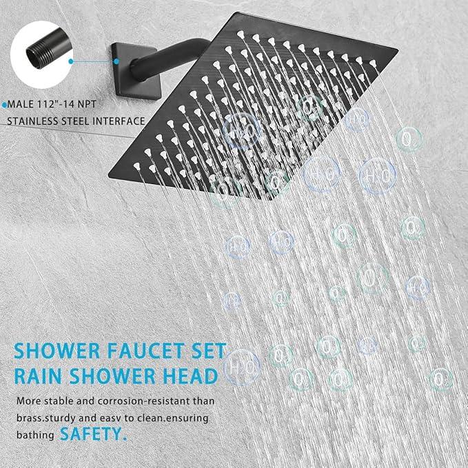 annazom Shower Faucet Set Rain Shower System Matte Black with High Pressure 8-Inch Shower Head Handheld Square Shower Head Bathroom Luxury Rain Shower Faucet Shower Complete Combo Kit Wall Mounted - ModernBath