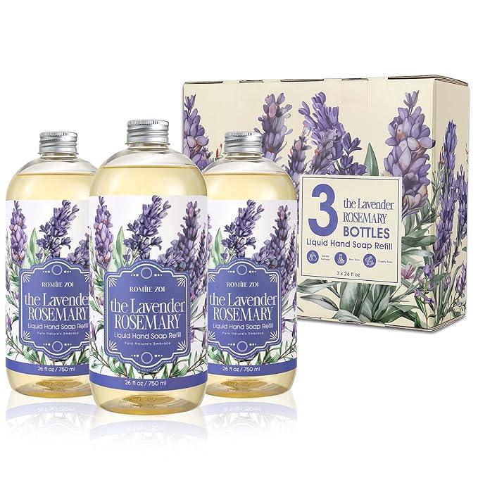 ROMIIE ZOI Liquid Hand Soap Refill Gift Set-3 Pack, Cruelty-Free and Biodegradable Formula, Moisturizing Hand Wash with Essential Oil for Sensitive Skin,Lavender Rosemary Scent,(26 Fl Oz x 3) - ModernBath