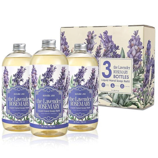 ROMIIE ZOI Liquid Hand Soap Refill Gift Set-3 Pack, Cruelty-Free and Biodegradable Formula, Moisturizing Hand Wash with Essential Oil for Sensitive Skin,Lavender Rosemary Scent,(26 Fl Oz x 3) - ModernBath