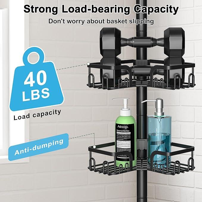 Corner Shower Caddy Tension Pole,39-113 inch Adjustable Rustproof Floor Standing Shower Organizer Shelf with 4 Basket for Bathtub,Inside Shower Shampoo Storage,Black - ModernBath