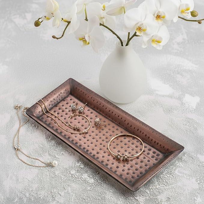 Monarch Abode Decorative Tray – 16-Inch Hand Hammered Antique Copper Metal Bathroom Tray Countertop, Vanity Trays Organizer, Perfume Plate for Dresser, Kitchen Countertop Large Fruit Platter - ModernBath