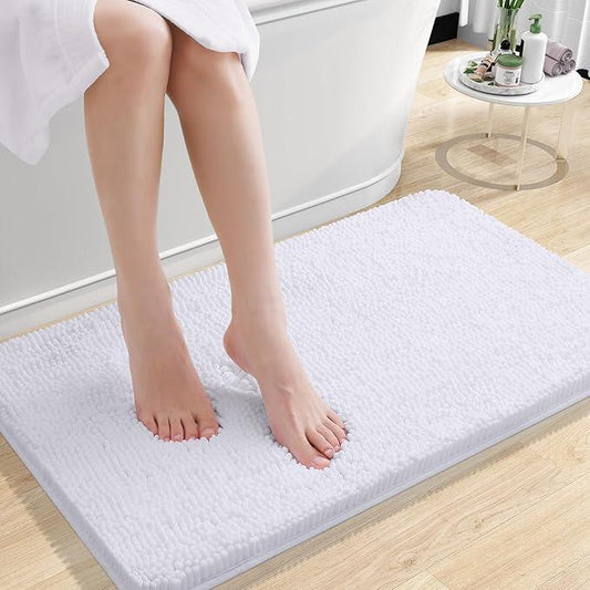 OLANLY Bathroom Rugs 30x18, Extra Soft Absorbent Chenille Bath Rugs, Rubber Backing Quick Dry, Machine Washable Bath Mats for Bathroom Floor, Tub and Shower, Home Decor Accessories, White - ModernBath