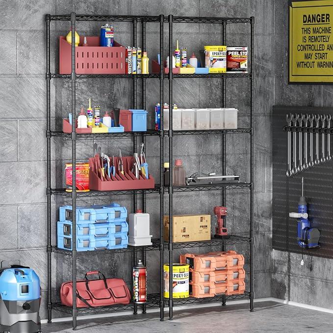6 Tier Adjustable Storage Shelves,Heavy Duty Metal Utility Shelf 900LBS Capacity,Wire Shelving Unit Organizer Rack for Home,Kitchen,Office,Bathroom,Pantry Room,12" D x 22" W x 69" H,Black - ModernBath