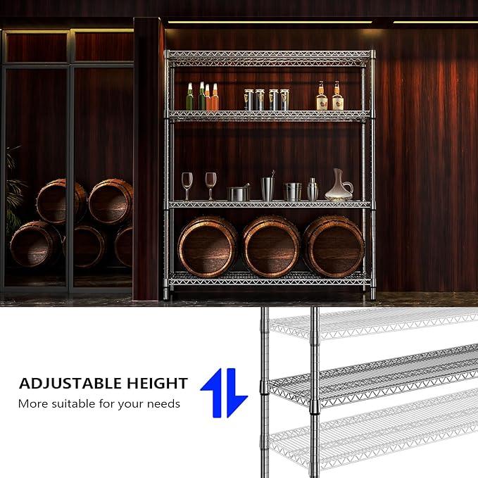 1760 LBs 4 Tier Storage Rack Metal Wire Shelving Unit, Storage Standing Shelf Organizer for Laundry Bathroom Kitchen Pantry Garage Utility Room, Chrome 17.7" D x 59.1" W x 70.4" H - ModernBath
