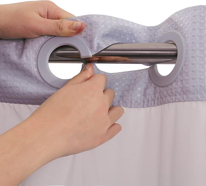 River Dream Heavyweight No Hooks Required Dotted Waffle Weave Shower Curtain with Snap in Liner - 71W x 74H,Hotel Grade,Spa Like Bath Curtain,Lilac - ModernBath