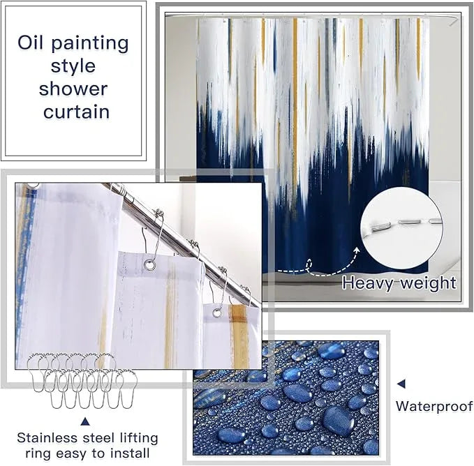WSBArt 32PCS Bathroom Accessory Set Bathroom Accessories Set Navy Blue Bathroom Set, Shower Curtain Set, 2 Piece Bath Towel Set, 3PC Soap Dispenser, Toilet Brush & Trash Can - ModernBath