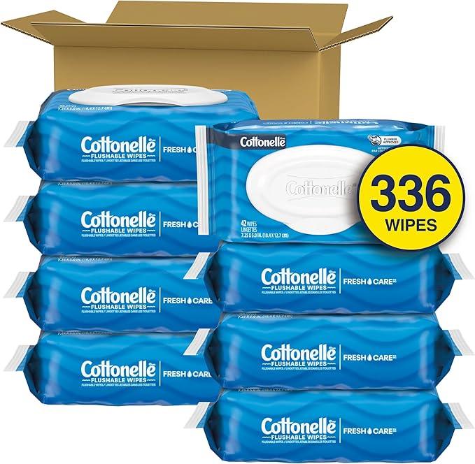 Cottonelle Fresh Feel Flushable Wet Wipes, Adult Wet Wipes, 8 Flip-Top Packs, 42 Wipes Per Pack (336 Total Wipes), Packaging May Vary - ModernBath