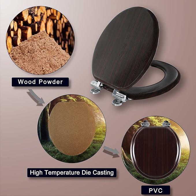 Elongated Toilet Seat Molded Wood Toilet Seat with Quietly Close and Quick Release Hinges, Easy to Install also Easy to Clean by Angol Shiold (Elongated, Dark Brown) - ModernBath