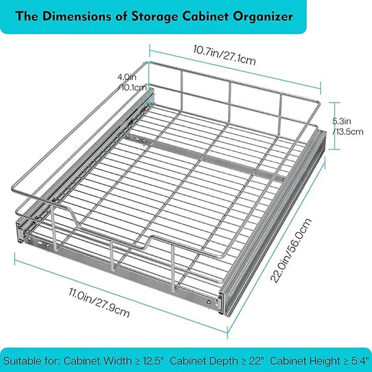 Pull Out Cabinet Organizer 11" W X 22" D, Slide Out Drawers For kitchen organizers and storage, Pull Out Drawers For Cabinets Capacity Heavy Duty Caddy, Cabinet Shelves Chrome-Plated, Bathroom Pantry - ModernBath