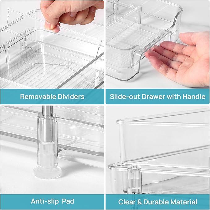 Vtopmart 4 Pack 2 Tier Bathroom Under Sink Organizers and Storage, Clear Kitchen Pantry Organization, Pull Out Medicine Cabinet Organizer with Movable Dividers - ModernBath