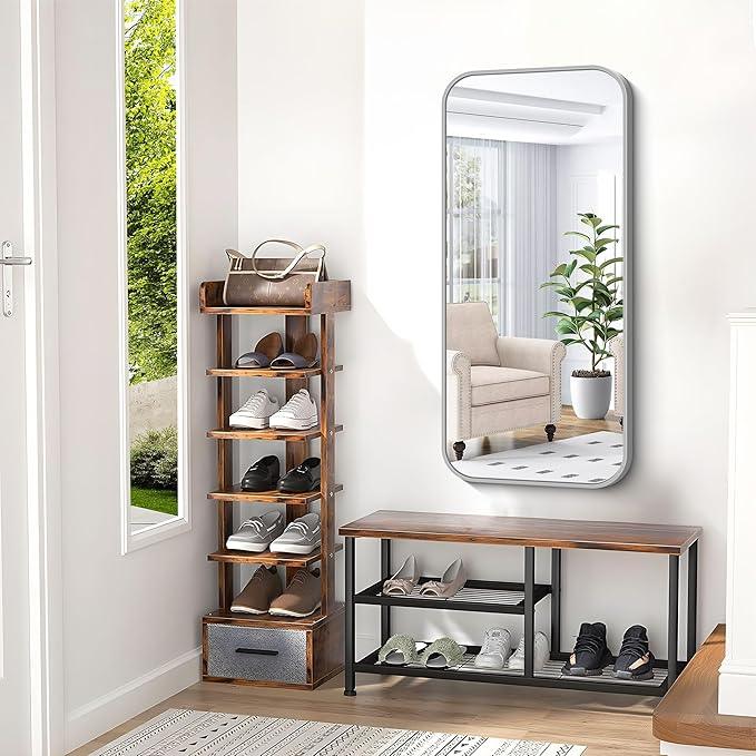 BONEWEI Silver Bathroom Mirror,20x40 inch Wall Mirror for Bathroom Wall Mounted,Rectangle Mirror for Bathroom Over Sink,Modern Frame Round Corner for Living Room,Bedroom Entryway,Horizontal/Vertical - ModernBath