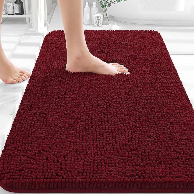 OLANLY Bathroom Rugs 30x20, Extra Soft Absorbent Chenille Bath Rugs, Rubber Backing Quick Dry, Machine Washable Bath Mats for Bathroom Floor, Tub and Shower, Home Decor Accessories, Burgundy - ModernBath