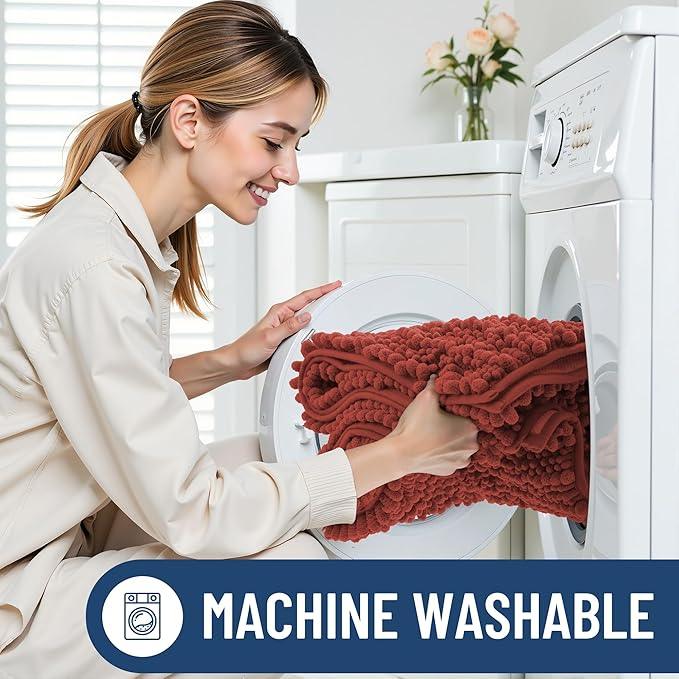 Smiry Bathroom Rugs Mat 30x20, Extra Soft Absorbent Chenille Bath Rugs, Non Slip Rubber Backing Machine Washable Quick Dry Bath Mats for Bathroom Floor, Tub, Shower, Home Decor Accessories, Maple Red - ModernBath
