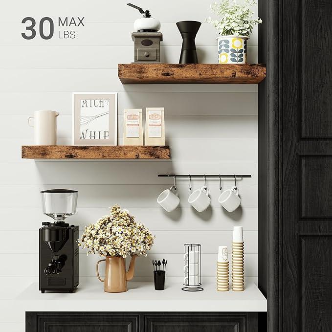 Vivelove Floating Shelves for Wall 16 inchs Long, Bathroom Shelves Over Toilet, for Bedroom, Living Room, Kitchen, Farmhouse Decor, Rustic Wall Shelves with Invisible Brackets - Set of 2, Rustic Brown - ModernBath