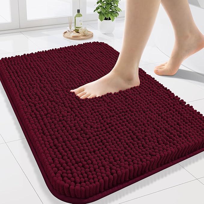 Arotive Bathroom Rugs 24x16, Extra Soft Absorbent Shaggy Chenille Bath Rugs, Machine Washable Rubber Backing Non-Slip Bath Mats for Bathroom Floor Tub and Shower, Home Decor Accessories, Burgundy - ModernBath