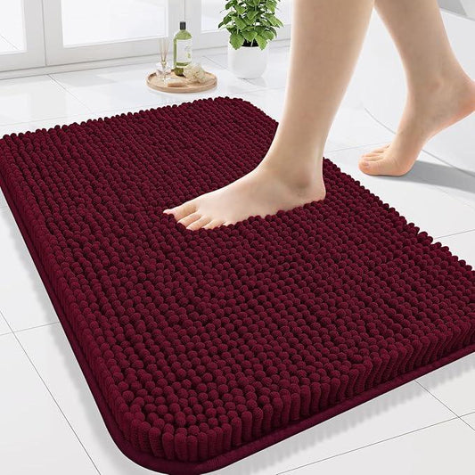 Arotive Bathroom Rugs 24x16, Extra Soft Absorbent Shaggy Chenille Bath Rugs, Machine Washable Rubber Backing Non-Slip Bath Mats for Bathroom Floor Tub and Shower, Home Decor Accessories, Burgundy - ModernBath