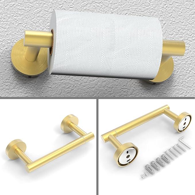 Gold Toilet Paper Holder & Towel Ring SUS304 Stainless Steel 2pc Bathroom Hardware Set with Double Post Pivoting Toilet Paper Roll Holder Wall Mount & Bathroom Towel Holder Set - ModernBath