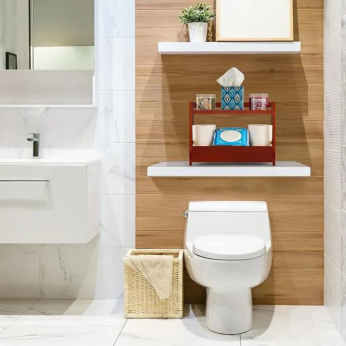 Sorbus Bamboo Bathroom Counter Organizer – 2-Tier Shelf with Hidden Drawer for Vanity, Matcha Station, Bathroom Sink Organizer Countertop, Kitchen & Office Storage (17″ L x 6.5″ W x 12.6″ H) (Brown) - ModernBath