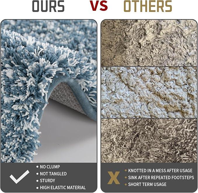 Yimobra Luxury Bathroom Rugs, Fluffy Bath Mats, Non Slip, Water Absorbent Microfiber, Machine Washable, Plush Runner Shower Rugs, Thick Matts for Bathroom Floor&Tub, 60"x 24", Denim Blue and White - ModernBath