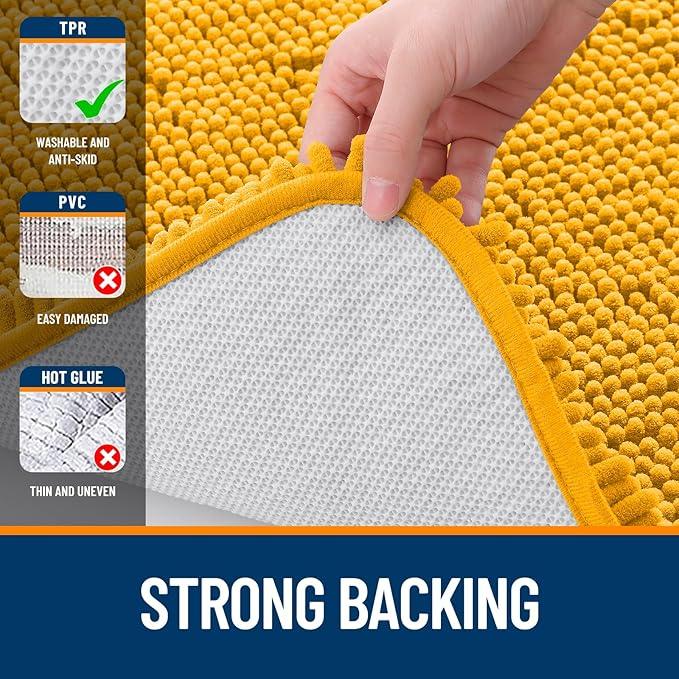 OLANLY Bathroom Rugs 44x24, Extra Soft Absorbent Chenille Bath Rugs, Rubber Backing Quick Dry, Machine Washable Bath Mats for Bathroom Floor, Tub and Shower, Home Decor Accessories, Golden Yellow - ModernBath