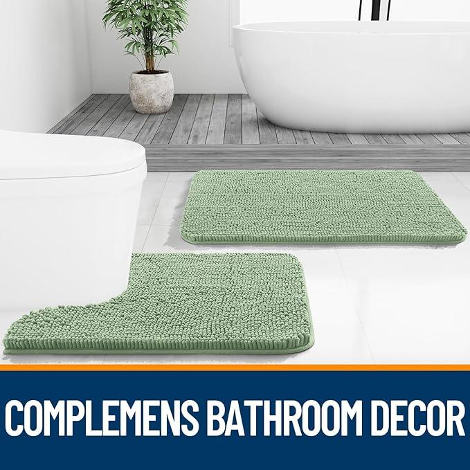 OLANLY Bathroom Rugs 30x20, Extra Soft Absorbent Chenille Bath Rugs, Rubber Backing Quick Dry, Machine Washable Bath Mats for Bathroom Floor, Tub and Shower, Home Decor Accessories, Sage Green - ModernBath