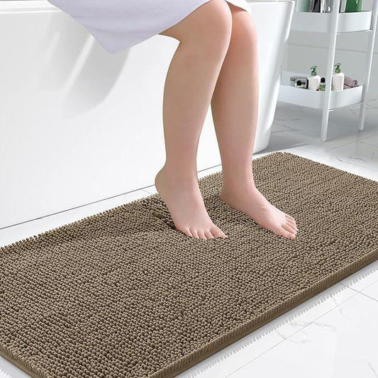 OLANLY Bathroom Rugs 47x24, Extra Soft Absorbent Chenille Bath Rugs, Rubber Backing Quick Dry, Machine Washable Bath Mats for Bathroom Floor, Tub and Shower, Home Decor Accessories, Tan - ModernBath