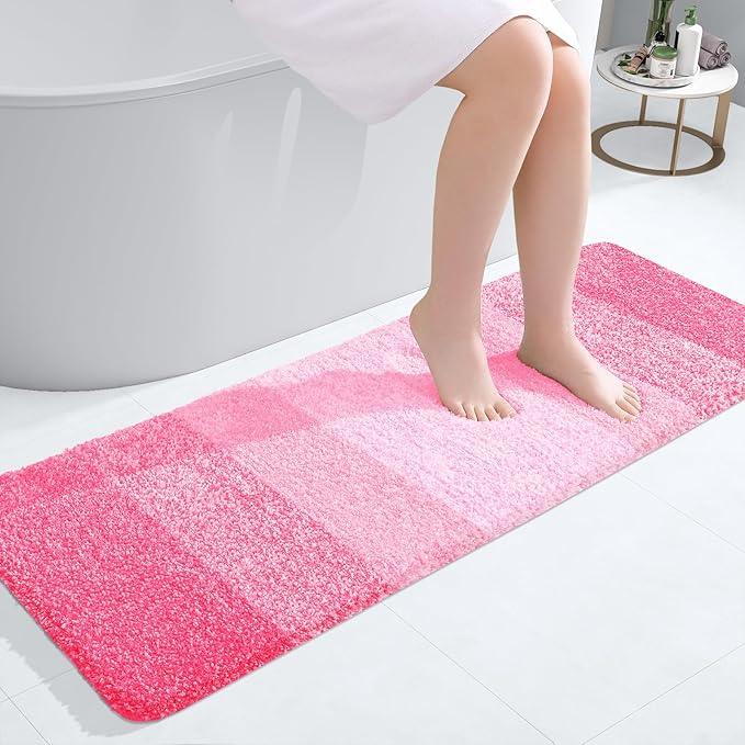 OLANLY Bathroom Runner Rugs 47x17, Extra Soft Absorbent Microfiber Bath Rugs, Rubber Backing, Quick Dry, Machine Washable Bath Mats for Bathroom Floor, Tub and Shower, Home Decor Accessories, Pink - ModernBath